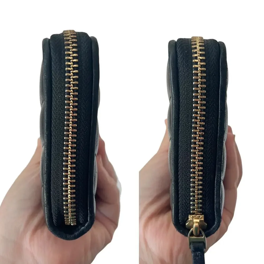 Tory Burch Kira Chevron Quilted Leather Zip Continental Wallet Black Gold